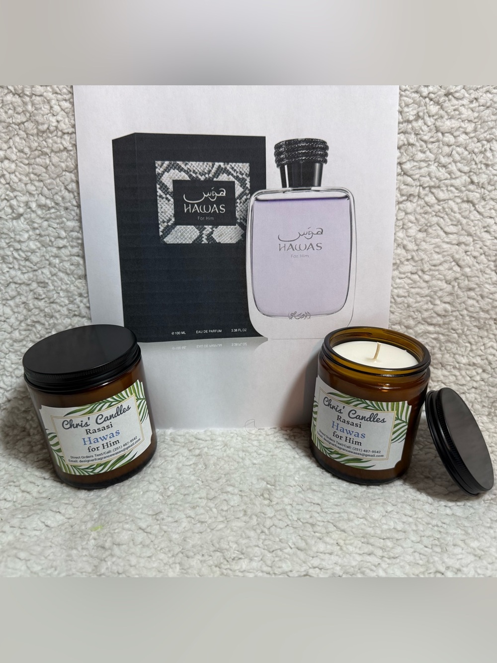 Two 9oz Rasasi Hawas for Him Scent Candles (type)